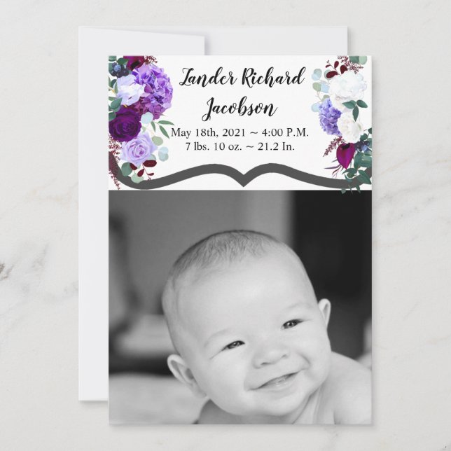 5x7 Photo Faire-part de naissance Armée Lavande Hi (Devant)