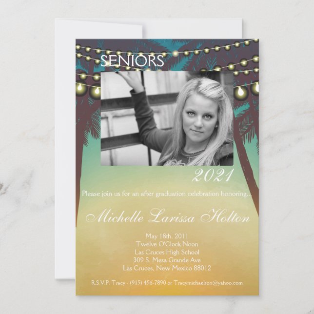 5x7 Photo Graduation Party Invitation Beach Sunset (Front)