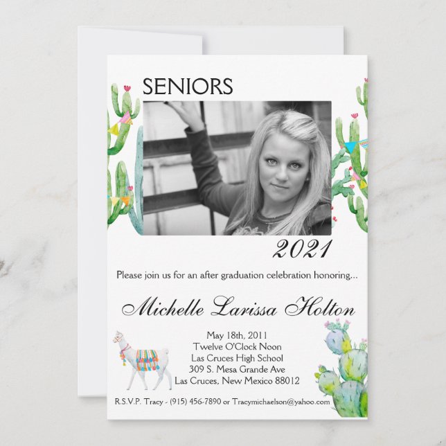 5x7 Photo Graduation Party Invitation Boho Llama B (Devant)