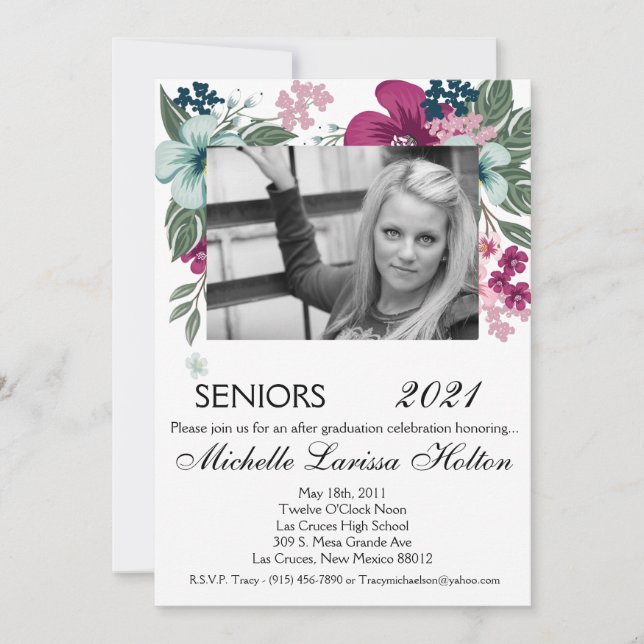 5x7 Photo Graduation Party Invitation Flo tropical (Devant)