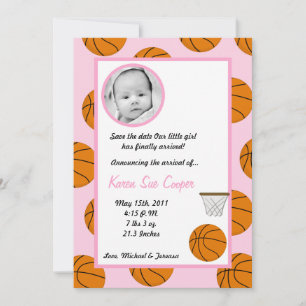 5x7 PHOTO Sports Basket Ball Birth Announcement
