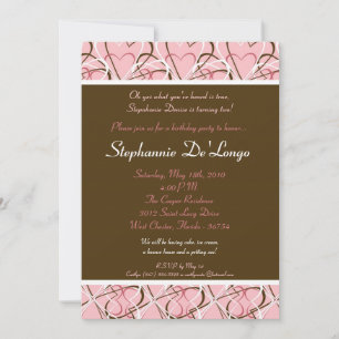 5x7 Pink and Brown Hearts Birthday Part Invitation
