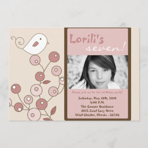 5x7 Pink Bird Photo Invitation à la fête d'anniver