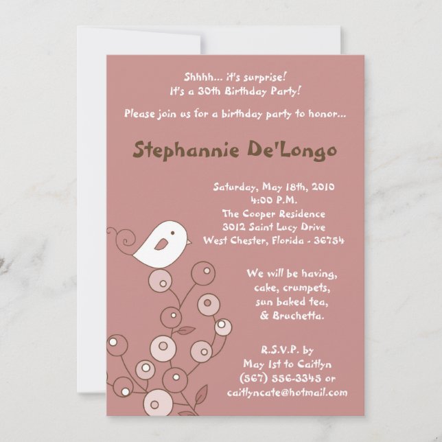 5x7 Pink Bird Retro Bush Anniversaire Invitation (Devant)