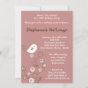 5x7 Pink Bird Retro Bush Anniversaire Invitation