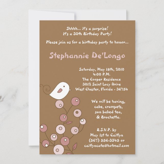 5x7 Pink Bird Retro Bush Anniversaire Invitation (Devant)