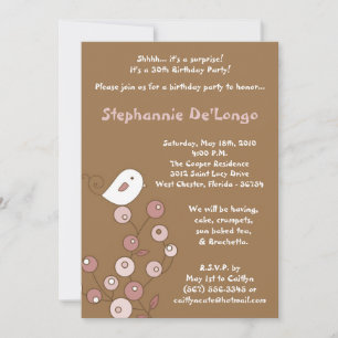 5x7 Pink Bird Retro Bush Anniversaire Invitation