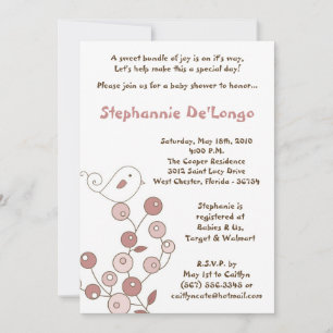 5x7 Pink Bird Retro Bush Baby shower Invitation