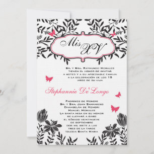 5x7 Pink Butterfly Quinceanera Birthday Invitation