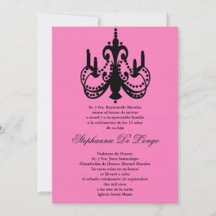 5x7 Pink Chandelier Quinceanera Party Invitation
