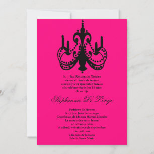 5x7 Pink Chandelier Quinceanera Party Invitation