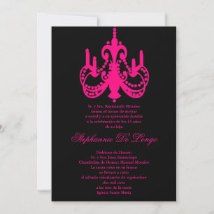 5x7 Pink Chandelier Quinceanera Party Invitation