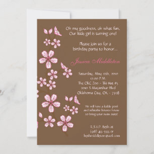 5x7 Pink Cherry Blossom Birthday Party Invitation