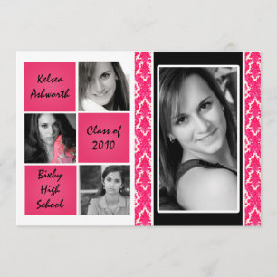 5x7 Pink Damask Photo Graduation Faire-part