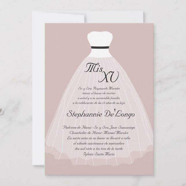 5x7 Pink Dress Quinceanera Birthday Invitation (Front)