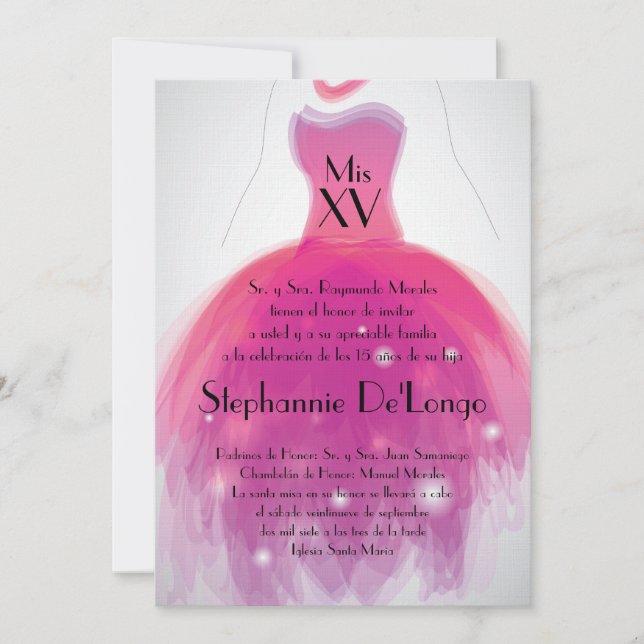 5x7 Pink Dress Quinceanera Birthday Invitation (Front)