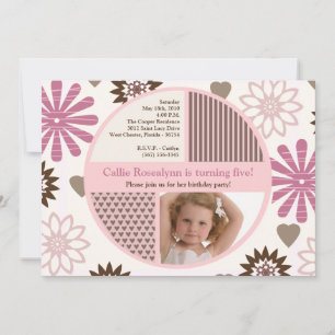 5x7 Pink Flower Photo Invitation à la fête d'anniv