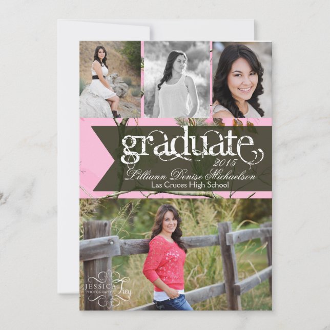 5x7 Pink Hunters Camo Camoufla Senior Announcement (Front)
