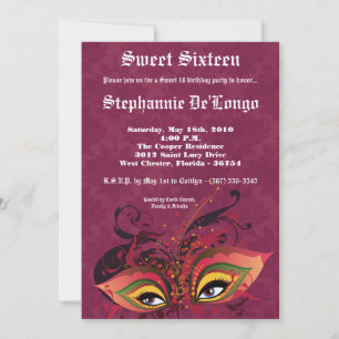 5x7 Pink Masquerade Sweet 16 Birthday Invitation