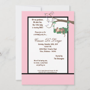 5x7 Pink Monkey Birthday Party Invite
