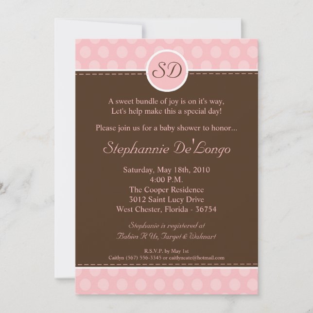 5x7 Pink Monogram Pointe Baby shower Invitation (Devant)