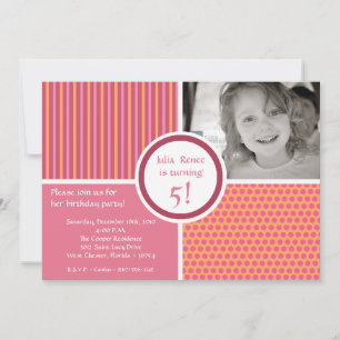 5x7 Pink Orange Photo Birthday Party Invitation