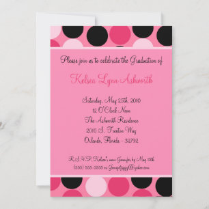 5x7 Pink Poka Dot Graduation Invitation Annonce
