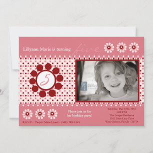 5x7 Pink Polka Dot Photo Birthday Party Invitation