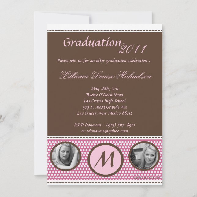 5x7 Pink Polka Dot Photo Graduation Announcement (Front)