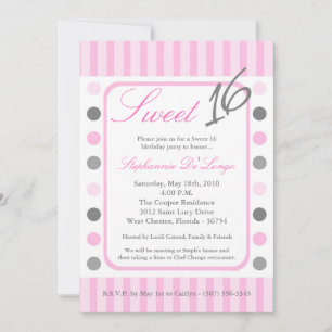5x7 Pink Polka Dot Sweet 16 Birthday Invitation