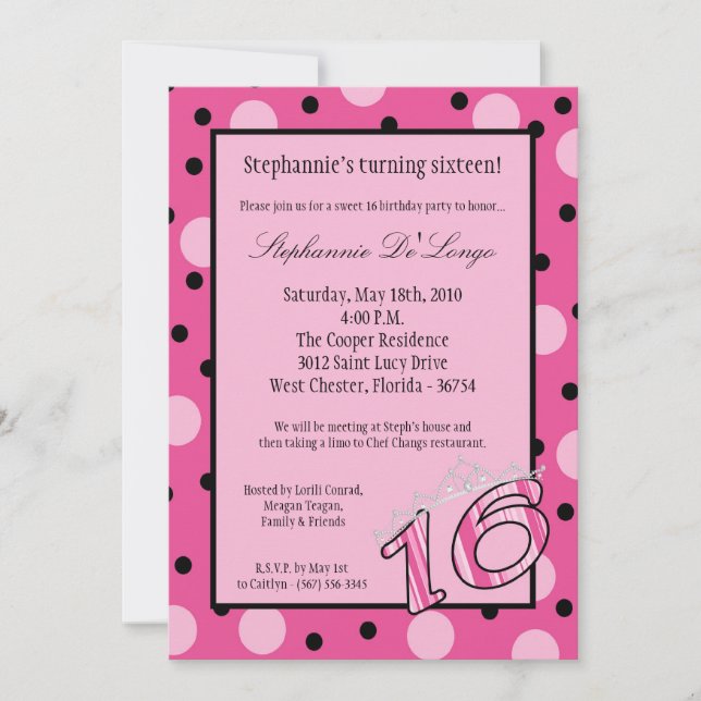 5x7 Pink Polka Sweet 16 Anniversaire Invitation (Devant)