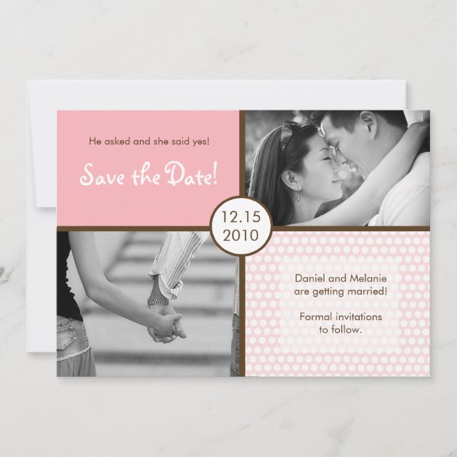 5x7 Pink Polkadot Photo Save the Date Announcement (Front)