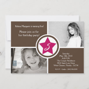 5x7 Pink Star Box Photo Invitation à la fête d'ann