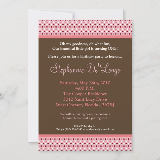 5x7 Pink Sweetheat PolkaDot Invitation Anniversair (Devant)