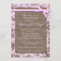 5x7 Pink Toile Fabric Birthday Party Invitation