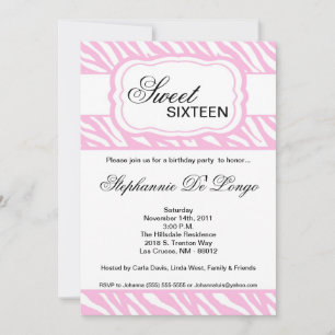 5x7 Pink Zebra Imprimer Invitation de fête d'anniv