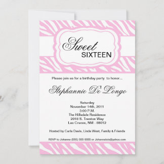 5x7 Pink Zebra Imprimer Invitation de fête d'anniv