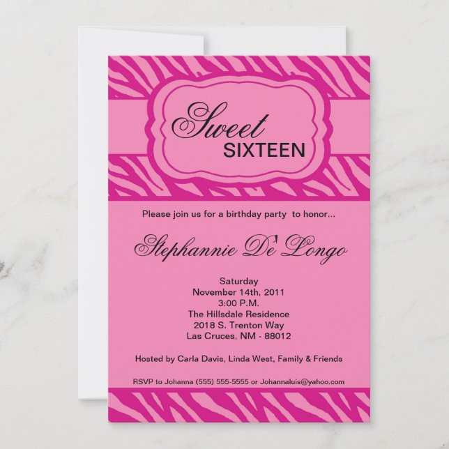 5x7 Pink Zebra Imprimer Invitation de fête d'anniv (Devant)