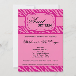 5x7 Pink Zebra Imprimer Invitation de fête d'anniv