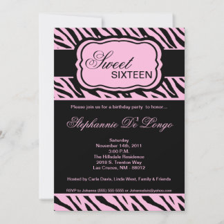 5x7 Pink Zebra Print Birthday Party Invitation