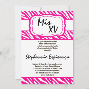 5x7 Pink Zebra Print Quinceanera 15 Invitation