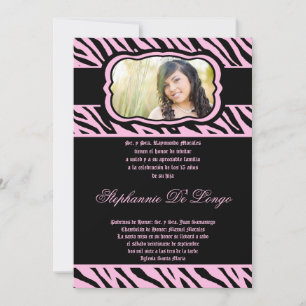 5x7 Pink Zebra Print Quinceanera Invitation