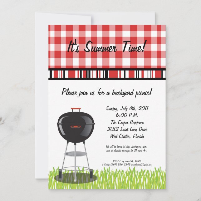 5x7 Pique-nique Été Barbecue Invitation (Devant)
