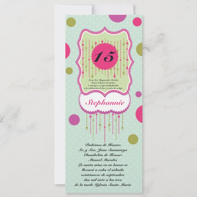5x7 Polka Dot Quinceanera Invitation Anniversaire (Devant)