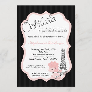 5x7 Poodle rose à Paris Invitation Baby shower