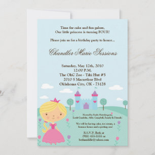5x7 Princess Girl Castle Birthday Party Invitation