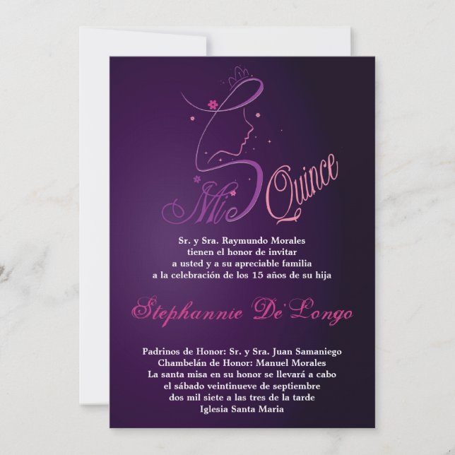 5x7 Princesse fille Quinceanera Invitation d'anniv (Devant)