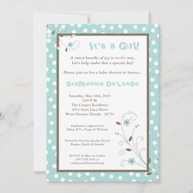 5x7 Printemps Fleur bleue Baby shower Invitation (Devant)