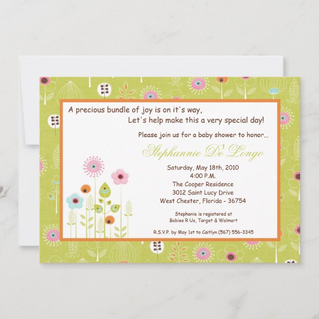 5x7 Printemps Fleurs temps Baby shower Invitation (Devant)