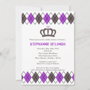 5x7 Purpl Grey Jacquard Couronne Invitation Baby s
